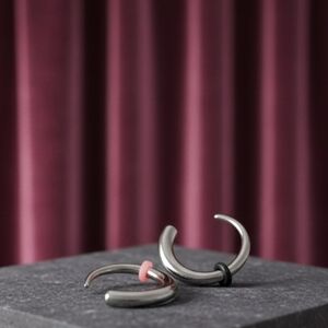 Silver Hoop Earrings with Pink and Black Accents